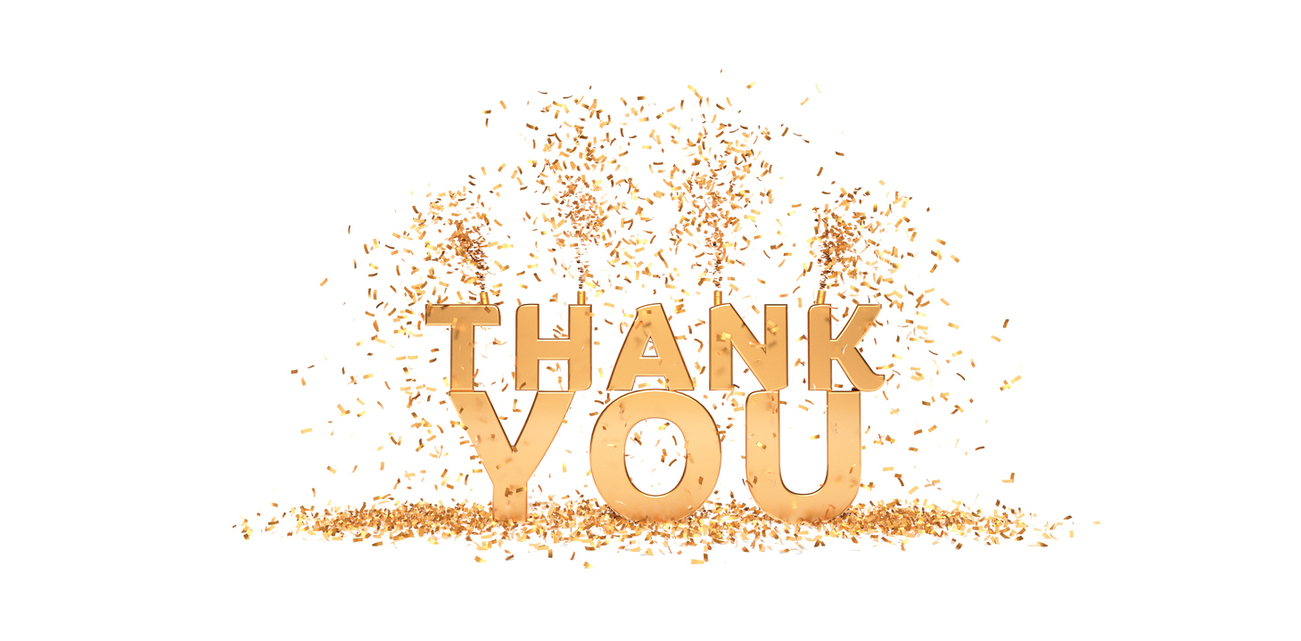 thank you phrase with confetti white and gold 3D rendering